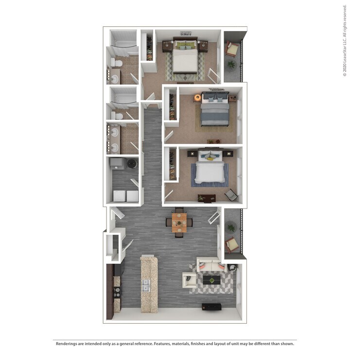 A C1 unit with 3 Bedrooms and 2 Bathrooms with area of 1427   sq. ft